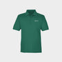 Green polo shirt with Golfista logo on a light gray background