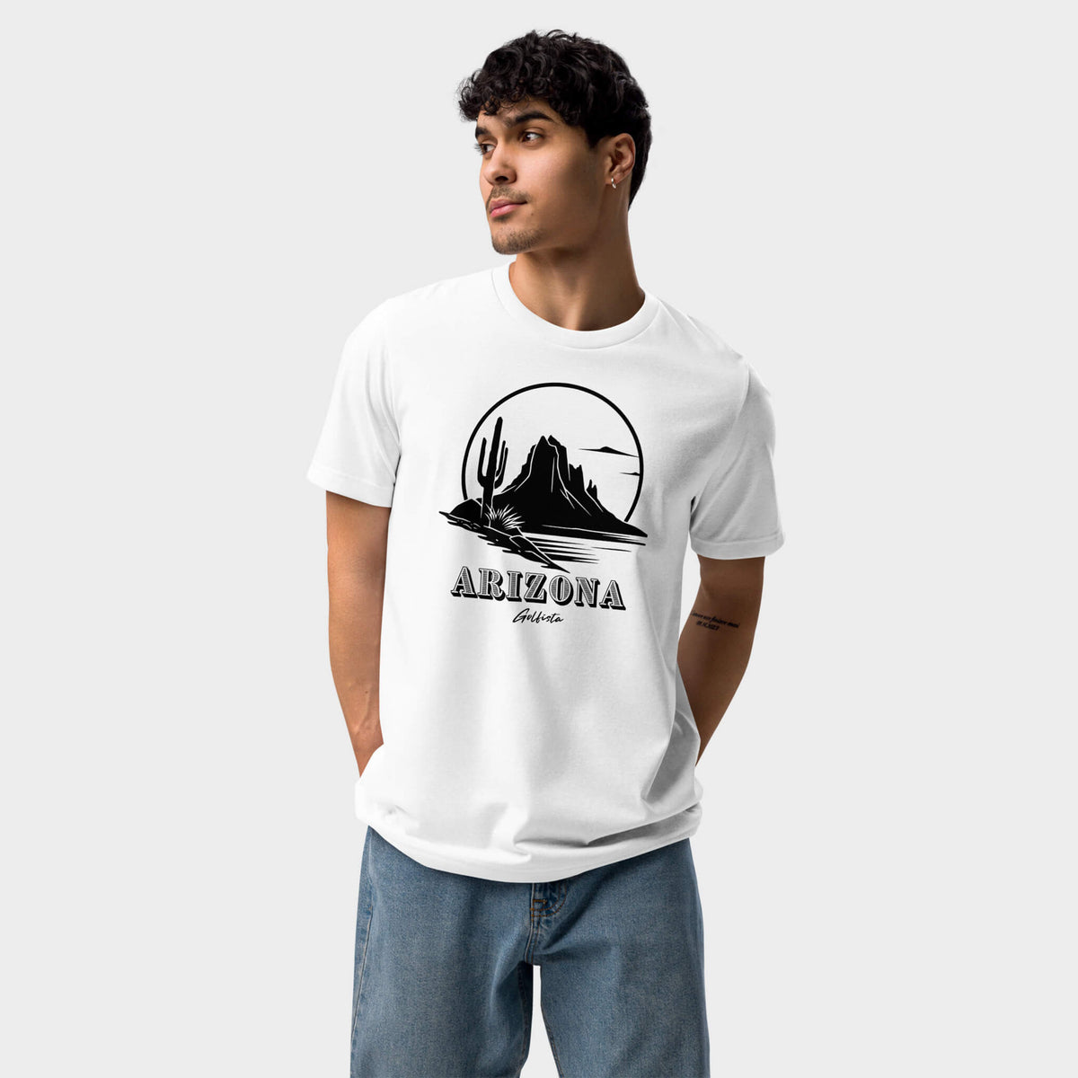 Arizona Eco Tee sustainable t-shirt worn by a man